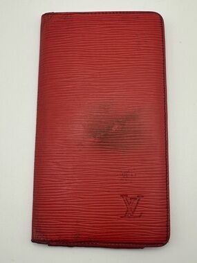 Louis Vuitton Epi Red Long Wallet Leather Folding Vintage Good Cond. Authentic